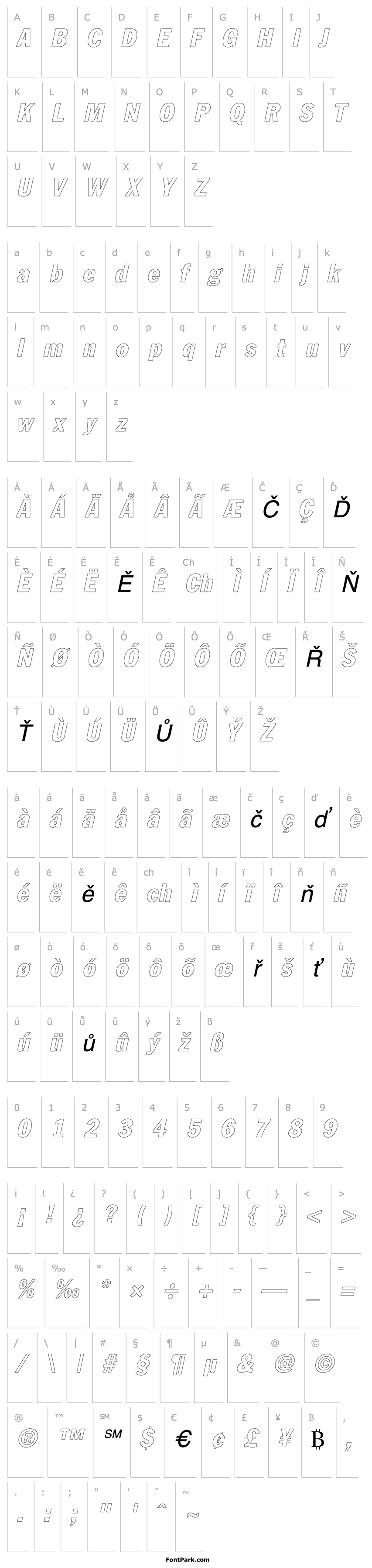 Přehled LibraryGothicHeavyOutline Italic