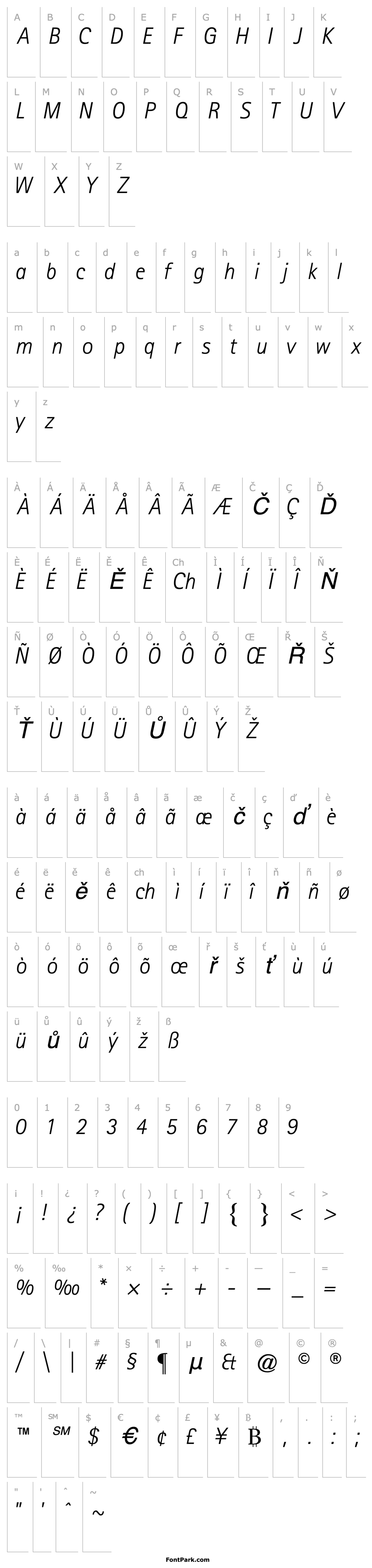 Přehled LibreSansSerifLightSSK Italic