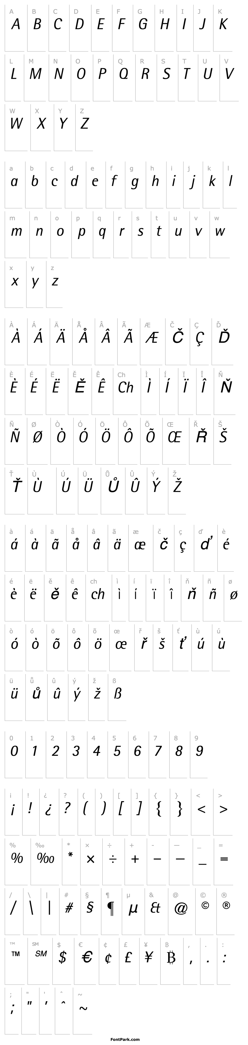 Přehled LibreSemiSansLightSSK Italic