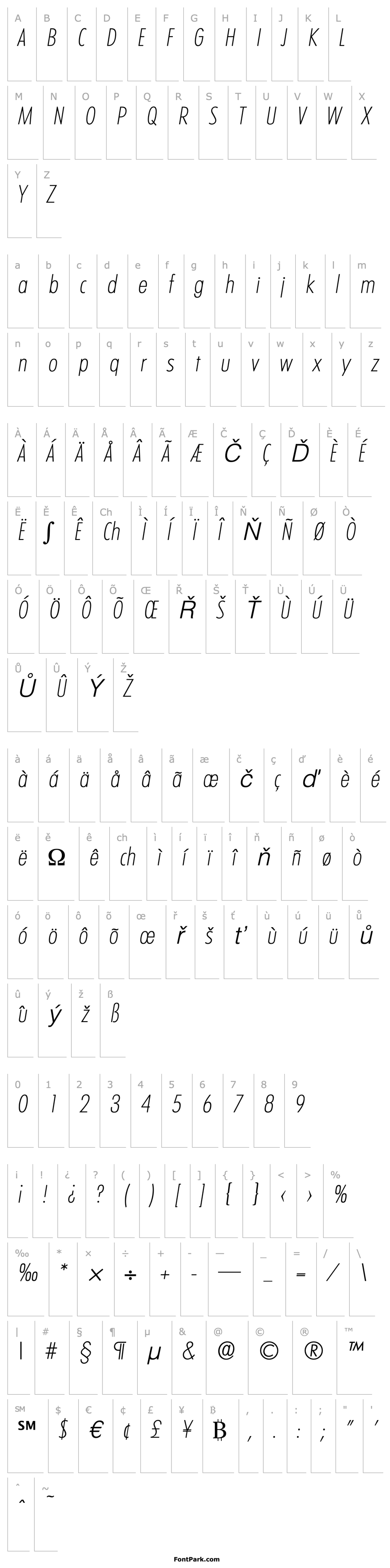 Přehled LimerickCond-Serial-ExtraLight-RegularItalic