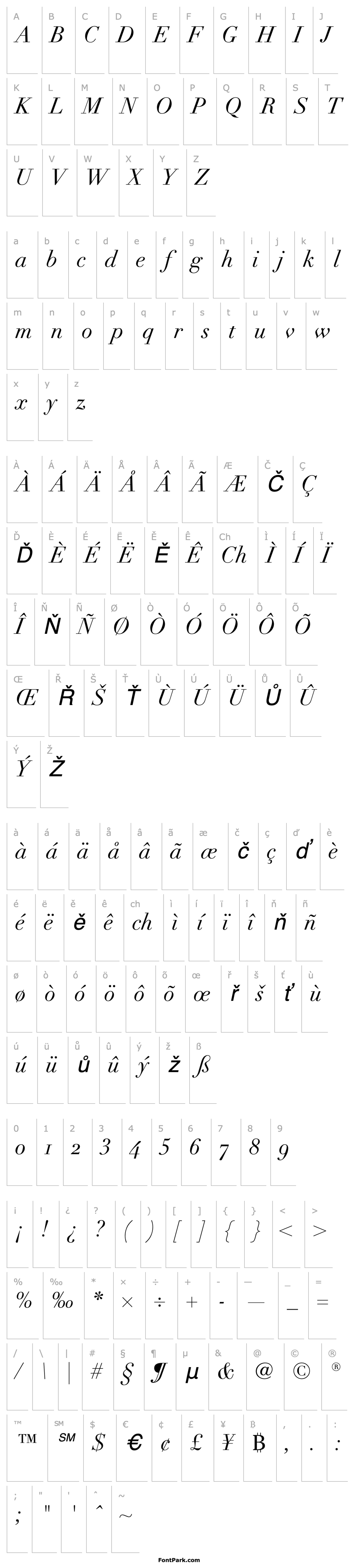 Přehled Linotype Didot Italic Oldstyle Figures