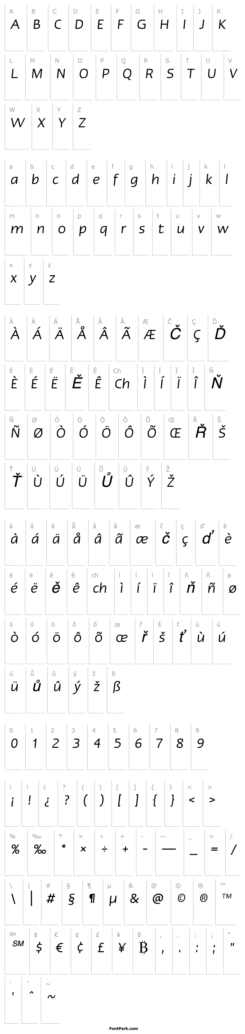 Overview Linotype Ergo Italic