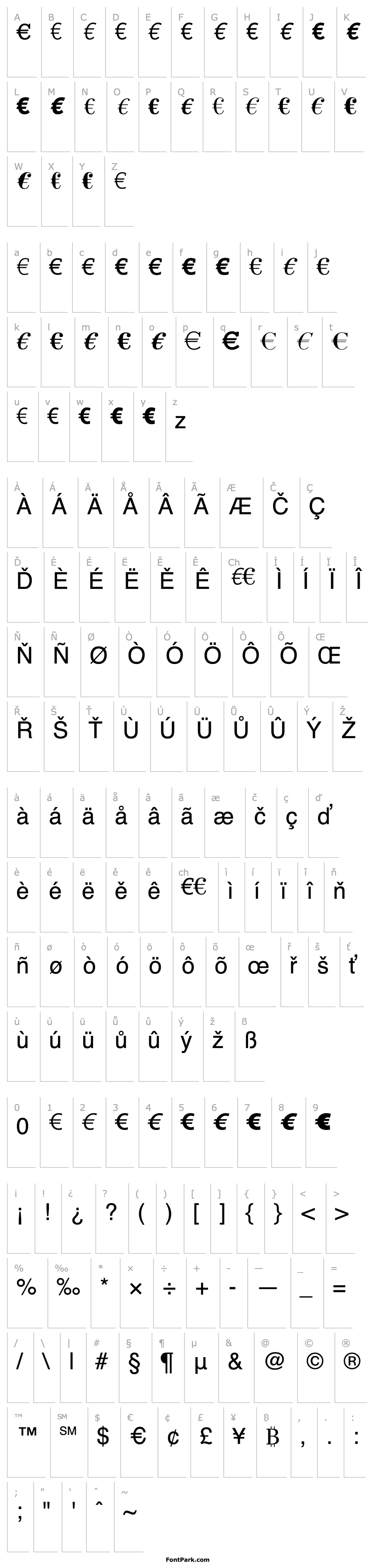 Přehled Linotype EuroFont A to F