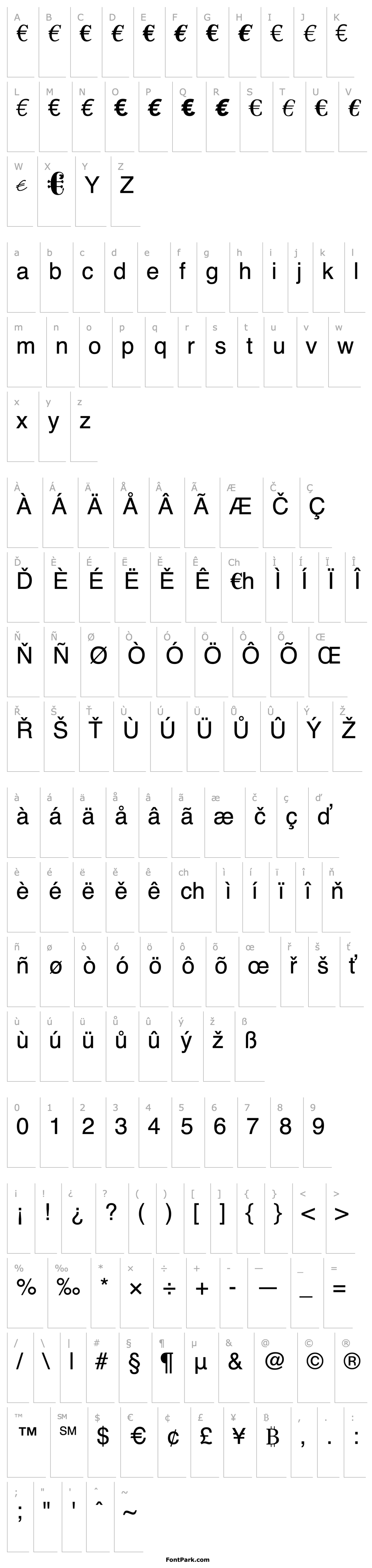 Overview Linotype EuroFont T to Z