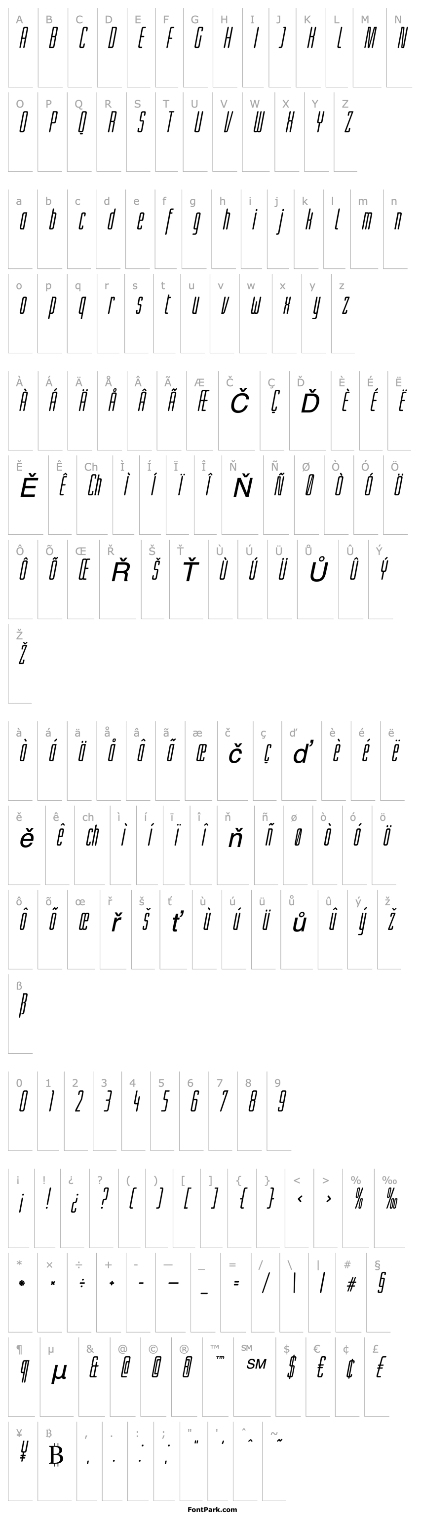 Přehled Linotype Lichtwerk Italic