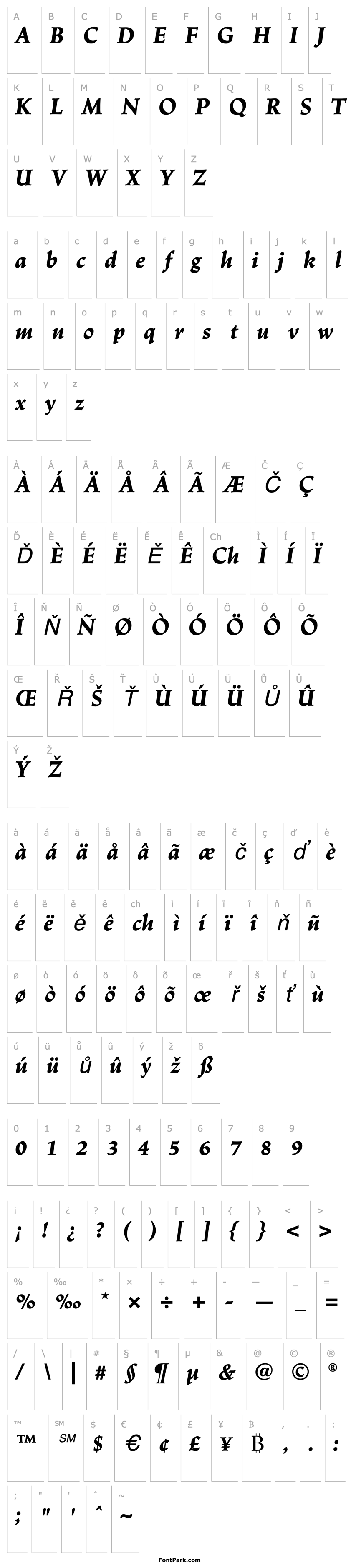 Overview Linotype Trajanus BlackItalic