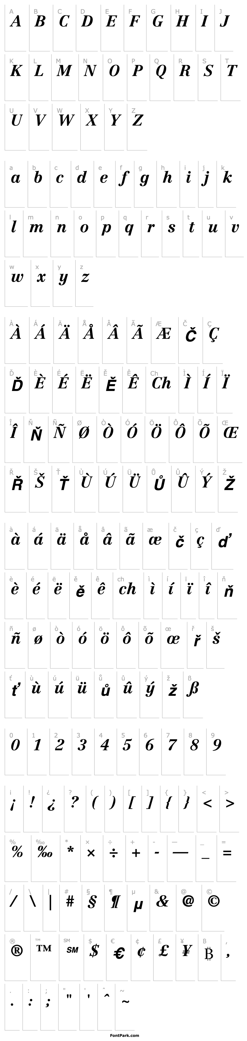 Overview LinotypeCentennial76-Bold Italic