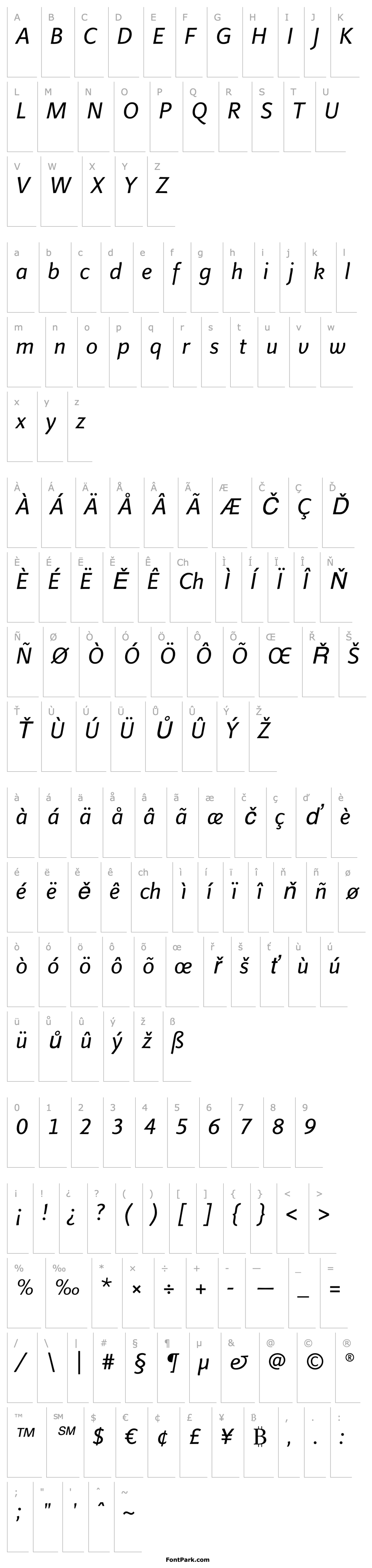 Přehled LinotypeFinnegan Italic