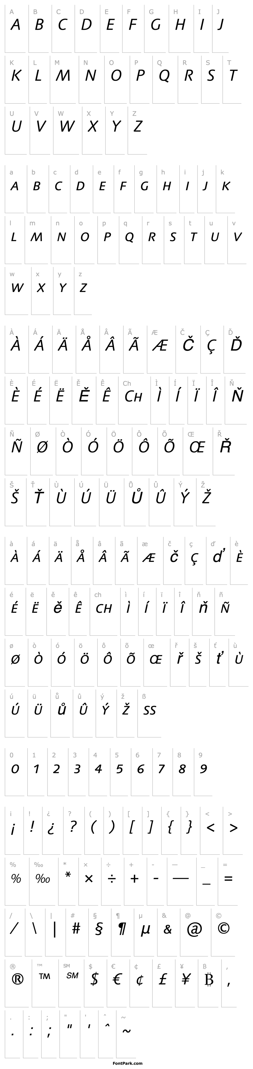 Přehled LinotypeSyntaxSC-Italic