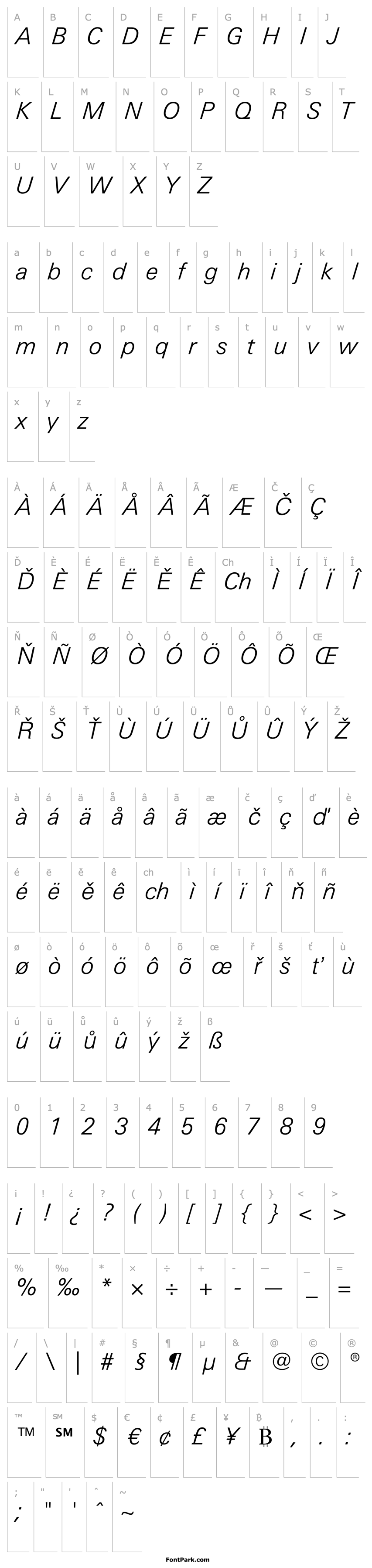 Přehled LinotypeUnivers-BasicLightItalic