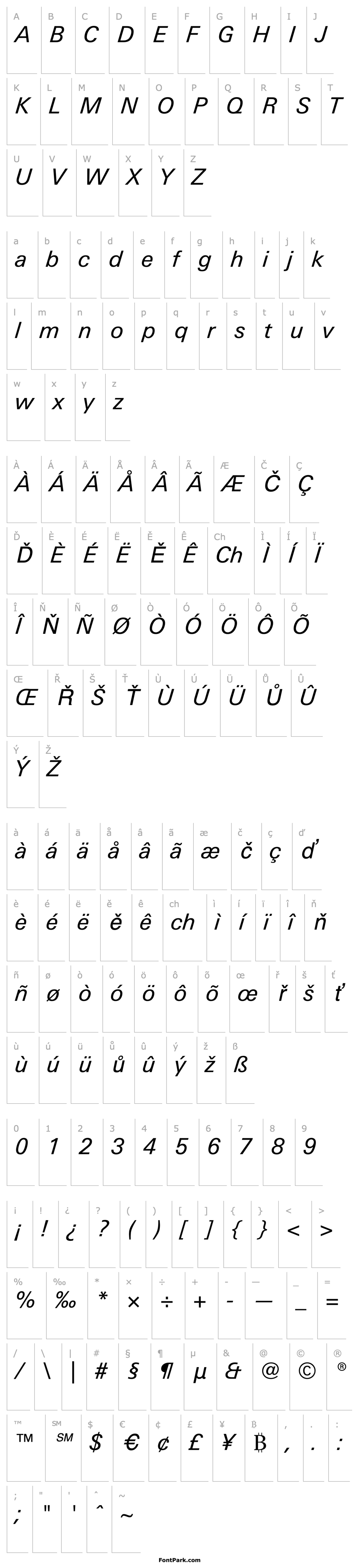 Přehled LinotypeUnivers-BasicRegularItalic