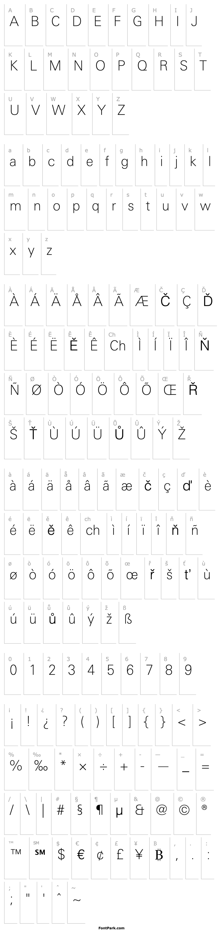 Přehled LinotypeUnivers-BasicThin