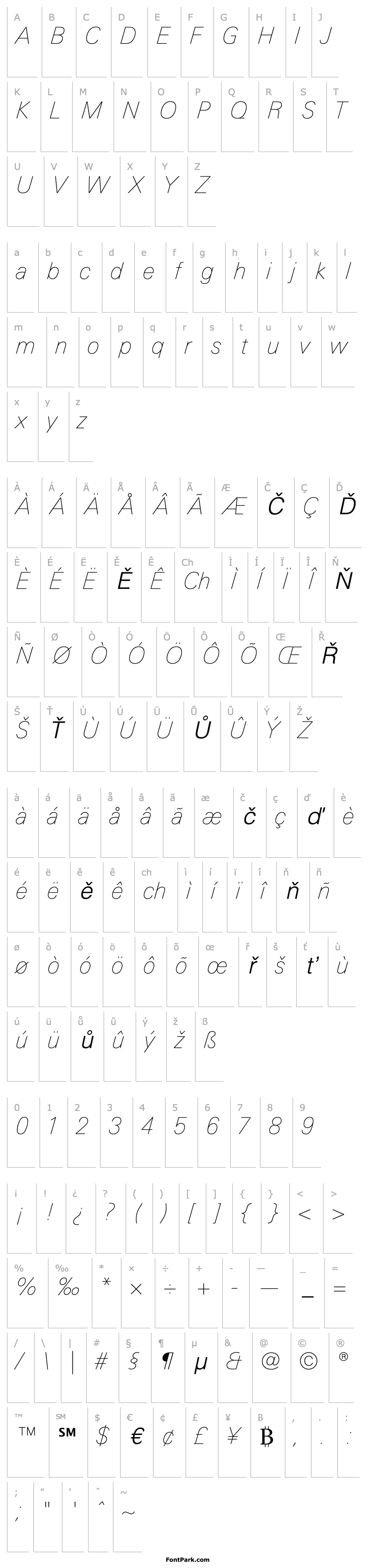 Přehled LinotypeUnivers-BasicUltraLightIt