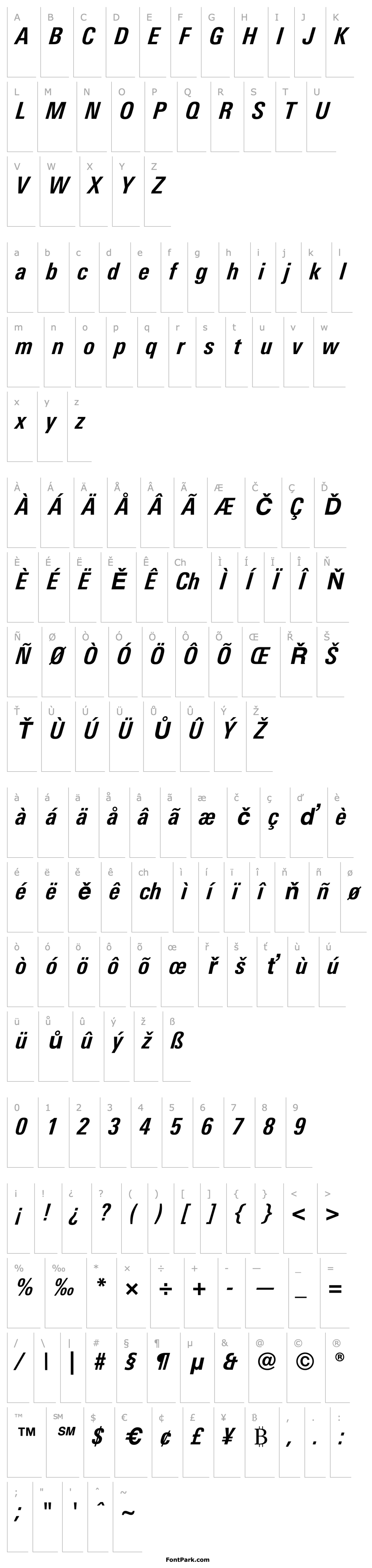 Přehled LinotypeUnivers-CondBoldItalic