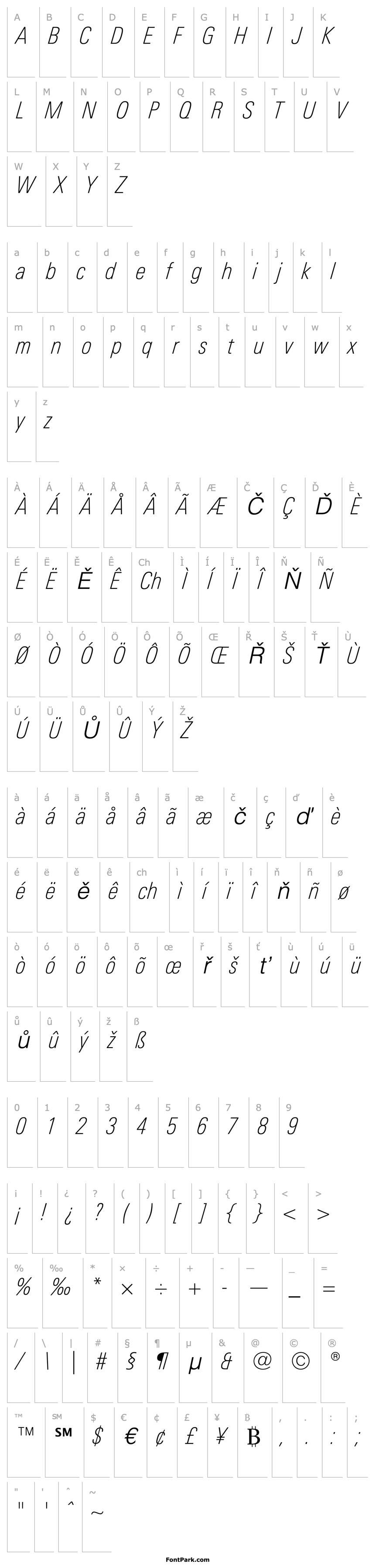 Přehled LinotypeUnivers-CondThinItalic