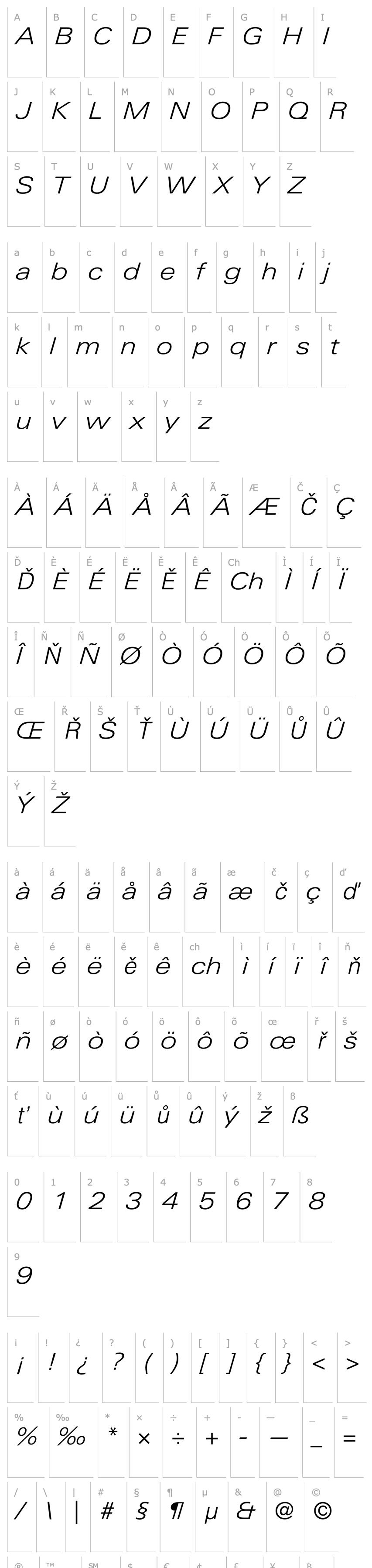 Přehled LinotypeUnivers-ExtdLightItalic