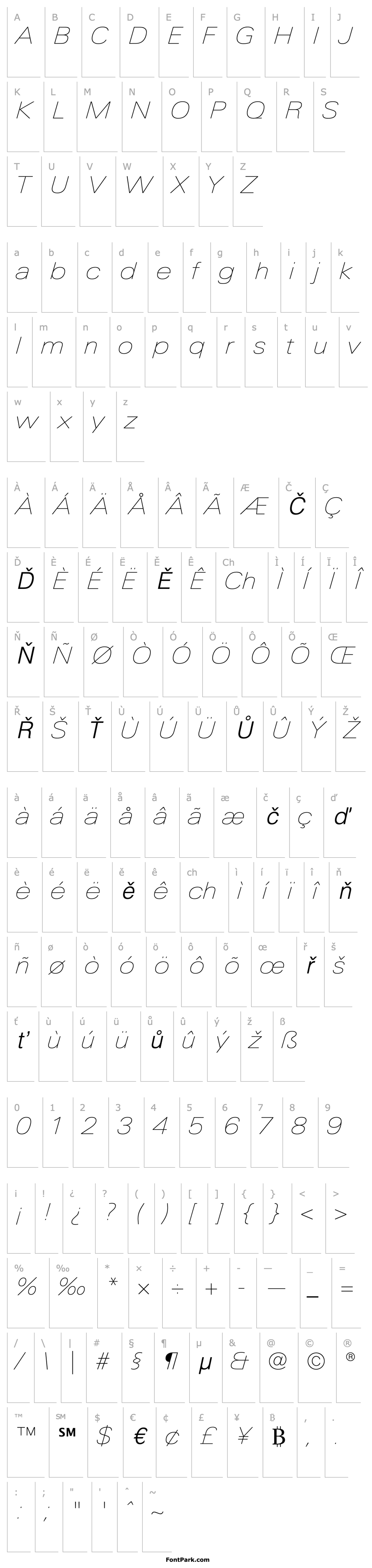 Přehled LinotypeUnivers-ExtdUltLightItalic