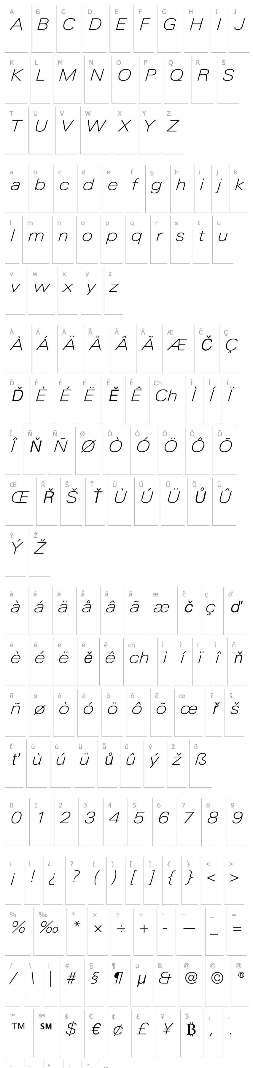 Přehled LinotypeUnivers-ExtendedThinItalic