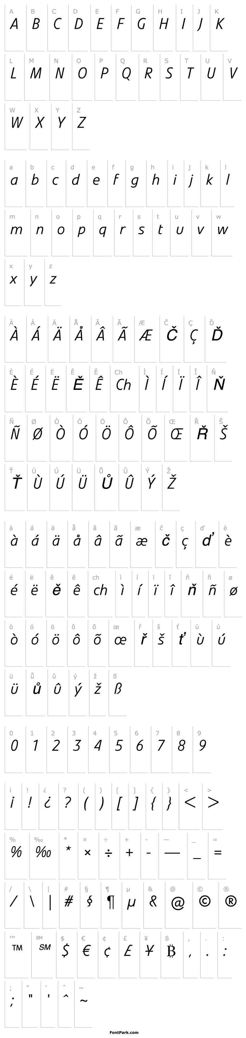 Přehled LinotypeVeto LightItalic