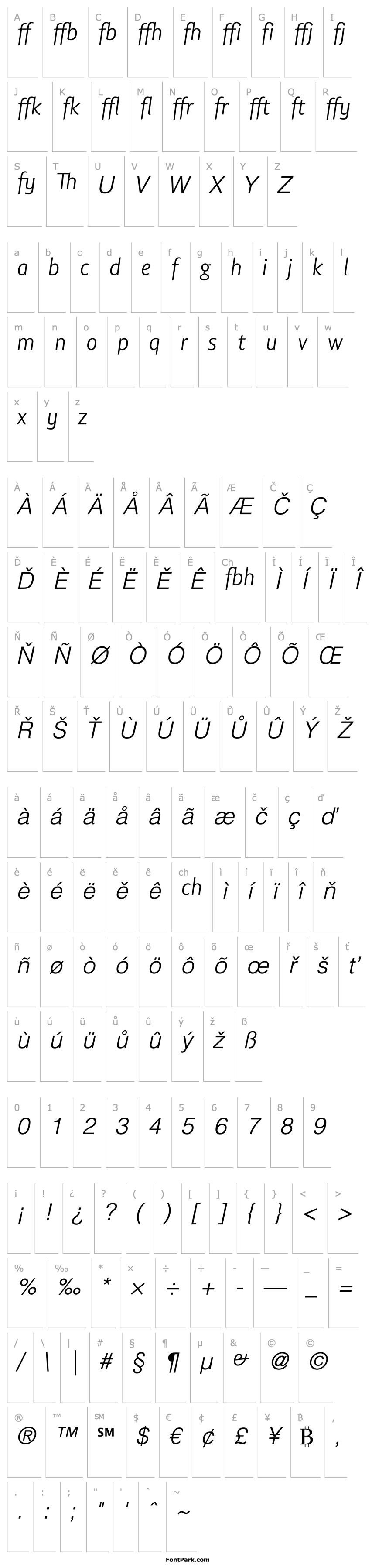 Overview LisboaSansLigaturesLight-Italic