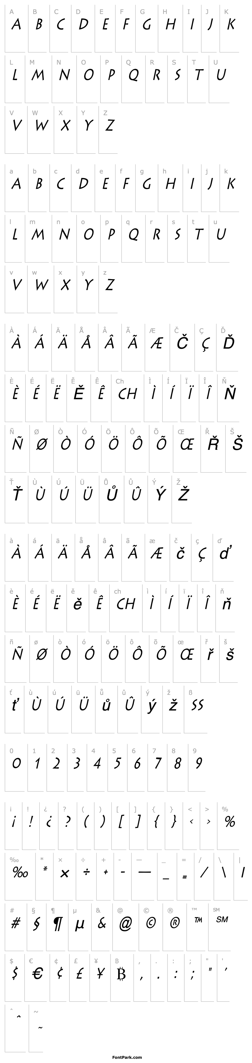 Přehled Liste Condensed Italic