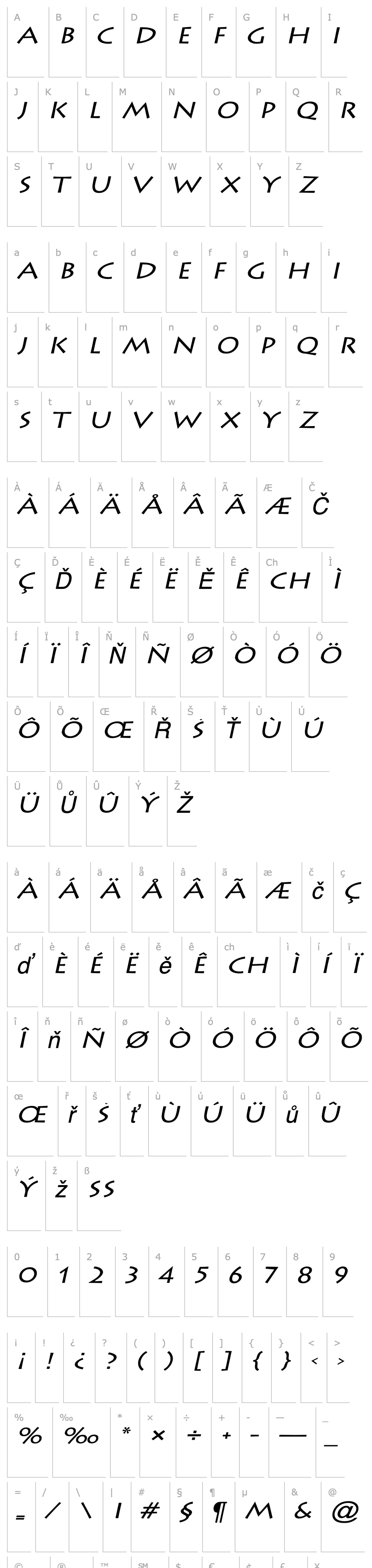 Přehled Liste Wide Italic