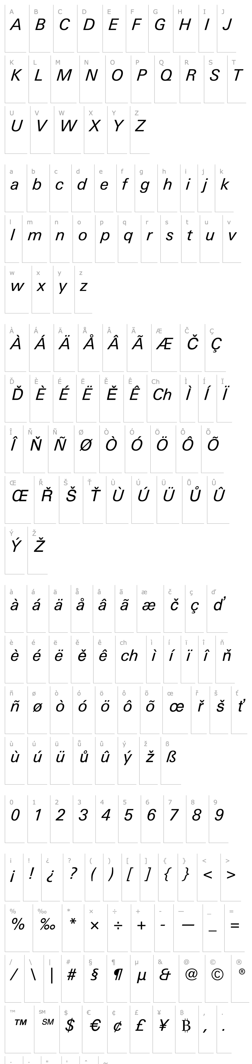 Přehled LTUnivers-BasicRegularItalic