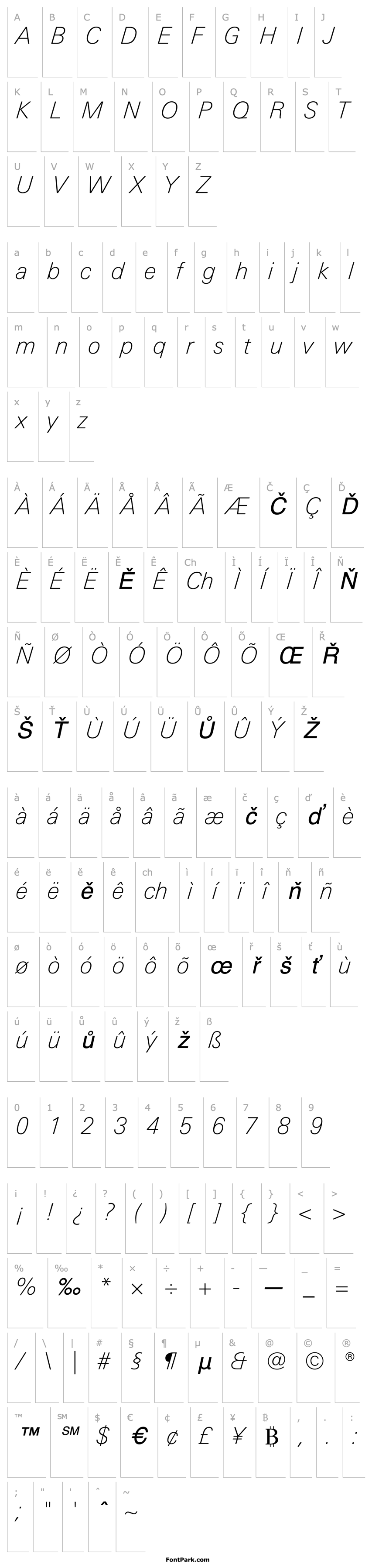 Přehled LTUnivers-BasicThinItalic