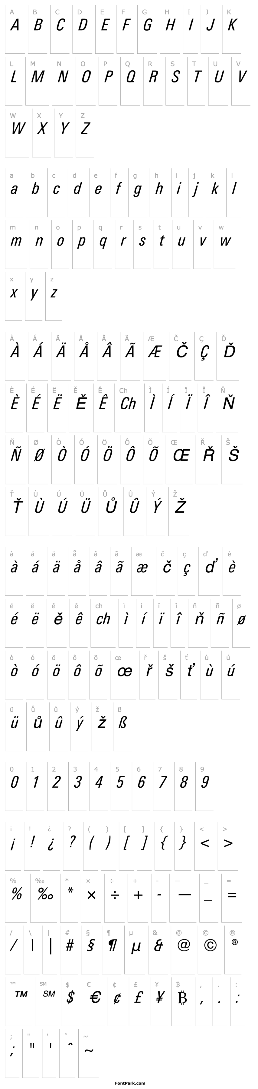 Overview LTUnivers-CondRegularItalic