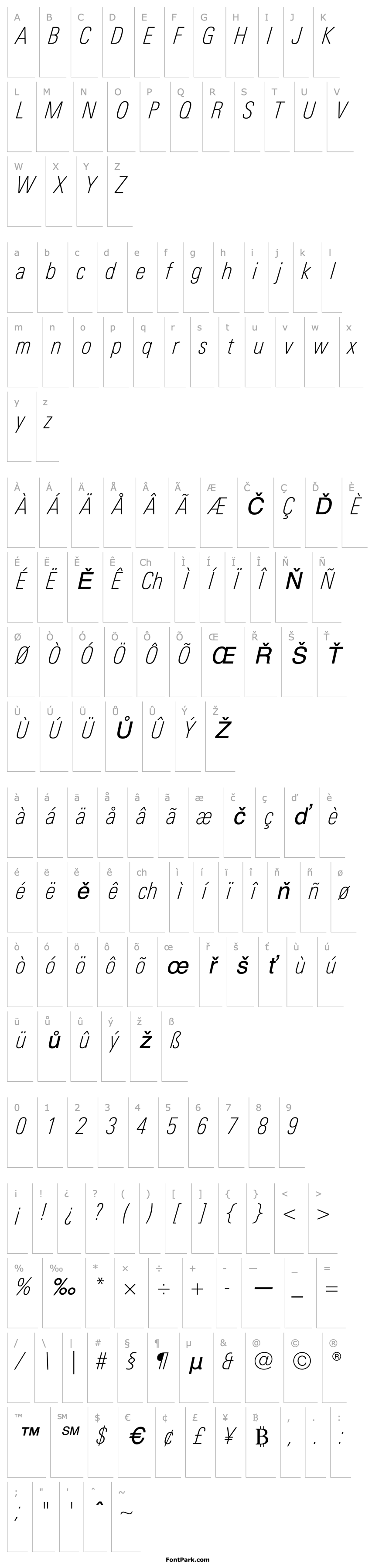 Přehled LTUnivers-CondThinItalic