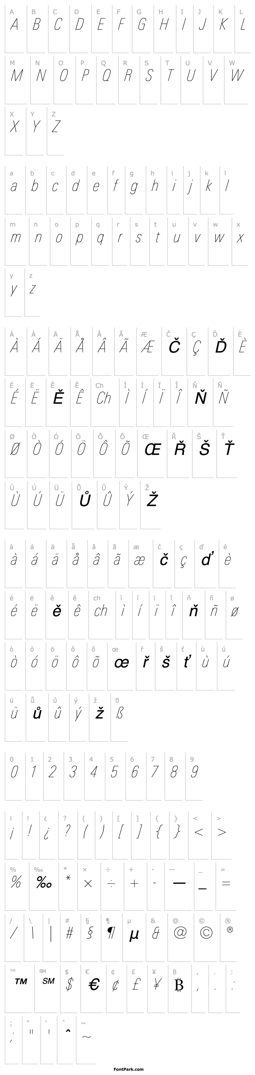 Přehled LTUnivers-CondUltraLightItalic