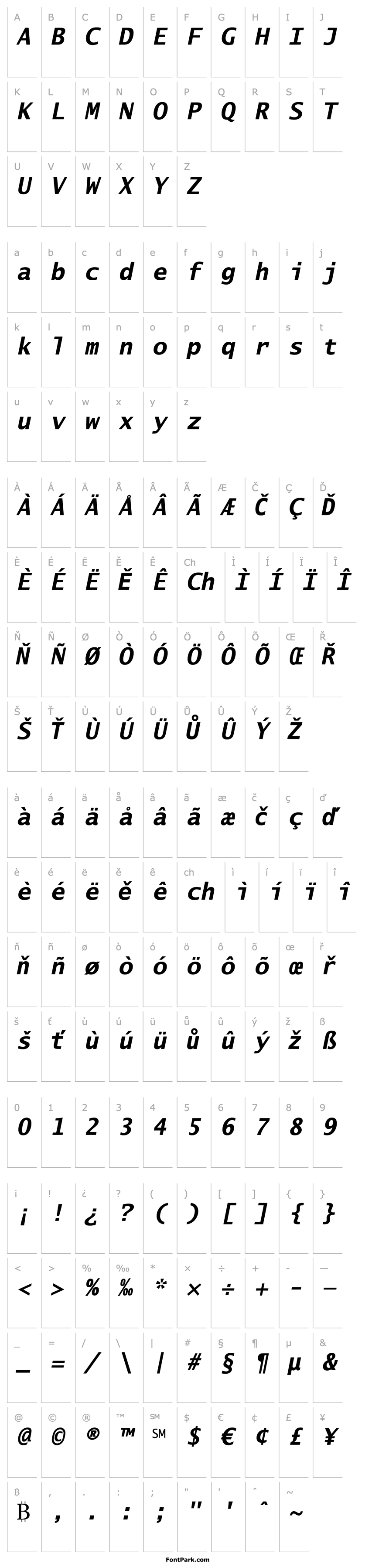 Přehled Lucida Sans Typewriter Bold Oblique