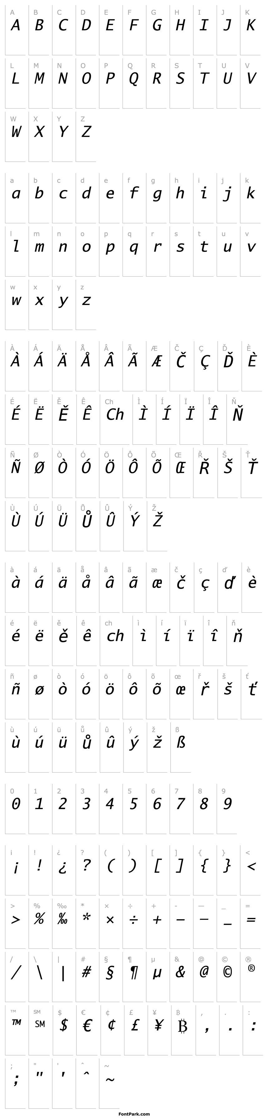 Přehled LucidaMonoEF Italic