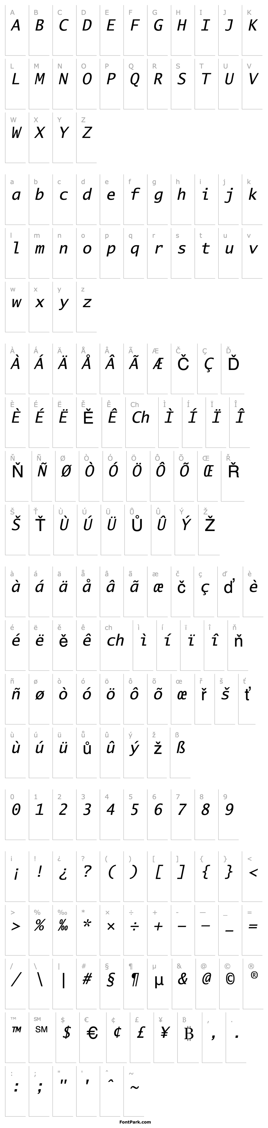 Přehled LucidaMonoEF-RomanItalic