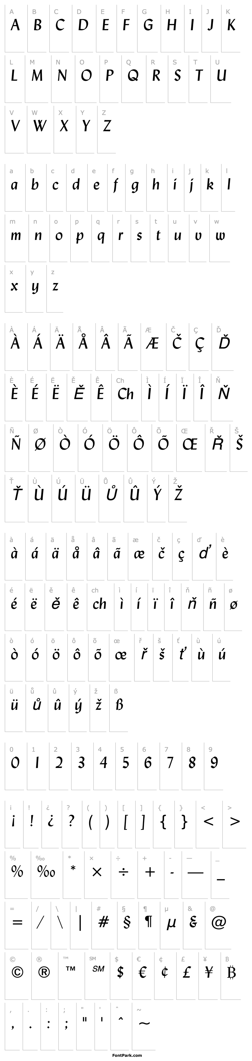 Přehled Lydian BT Italic