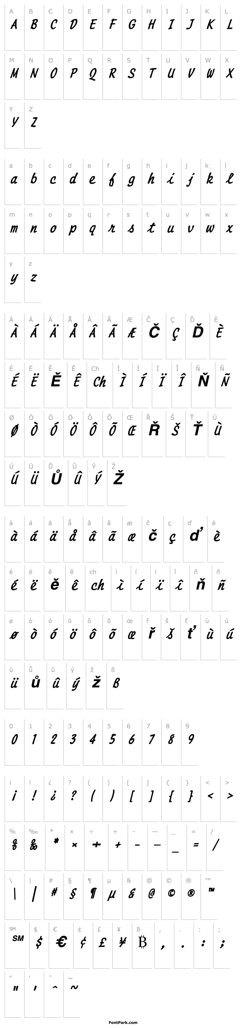 Přehled Manuscript Condensed BoldItalic