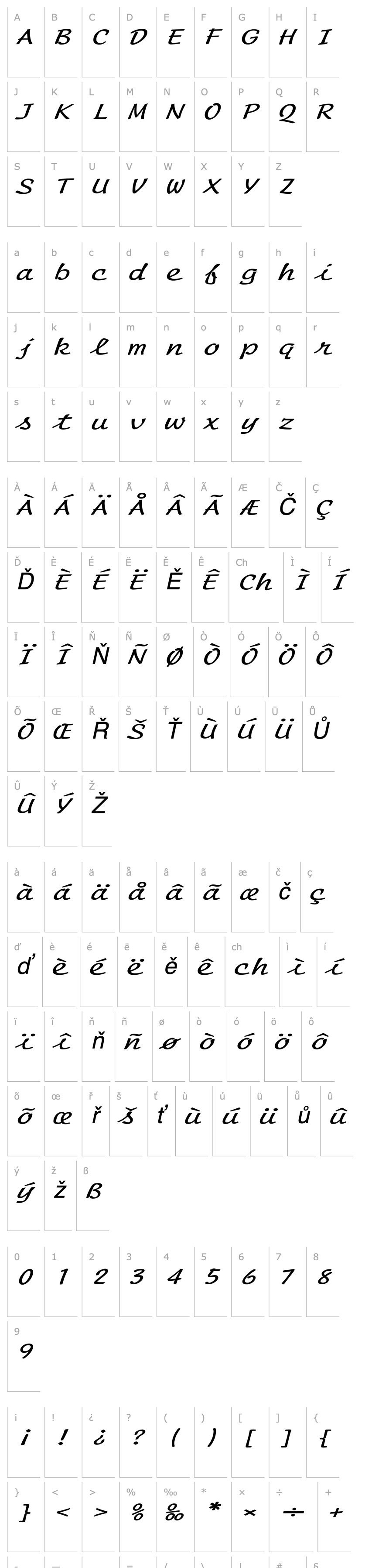 Přehled Manuscript Extended Italic