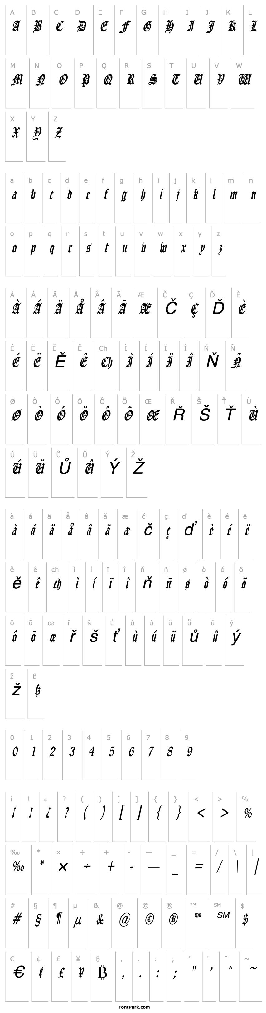 Přehled ManuscriptCondensed Italic