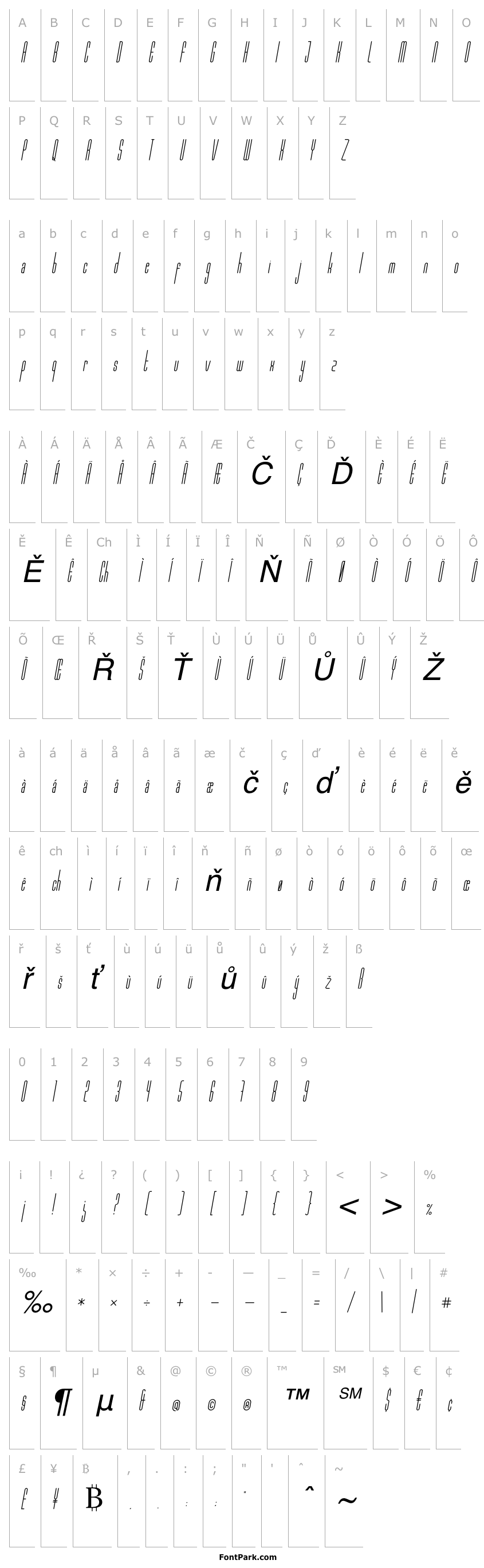 Přehled Marbellya Condensed Italic