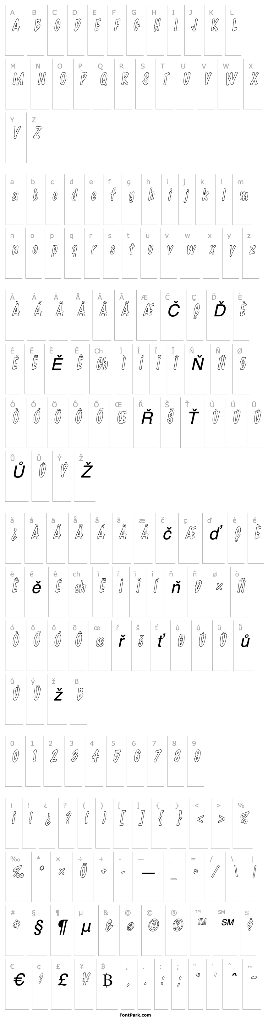 Přehled Marker-Hollow-Condensed Italic