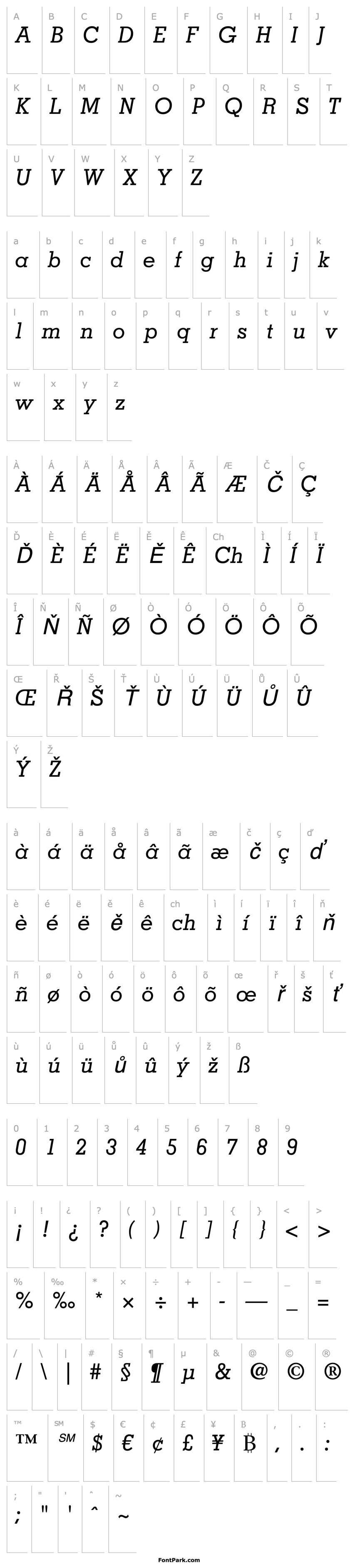 Přehled Memphis LT Medium Italic