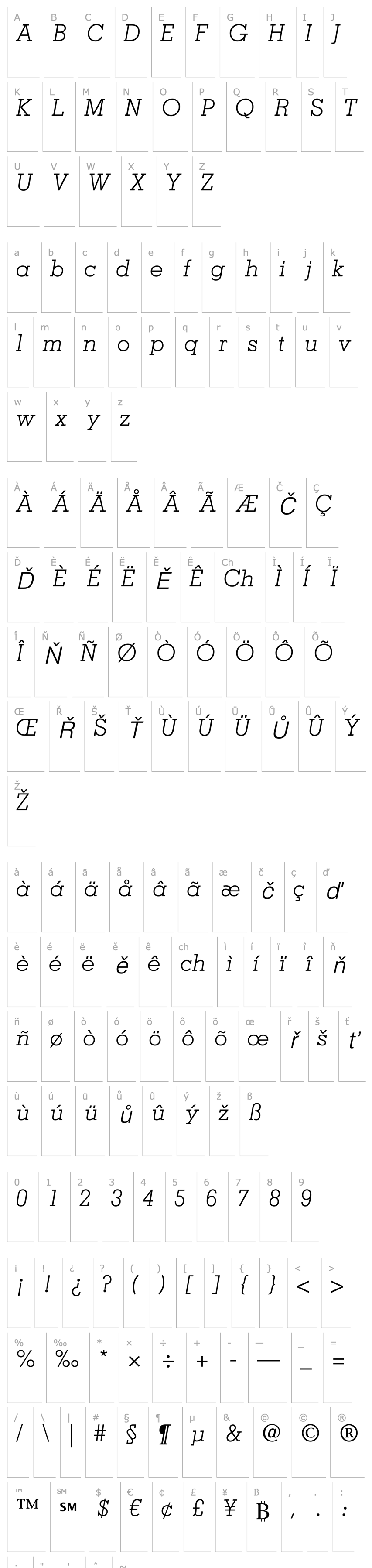 Přehled MemphisLTStd-LightItalic