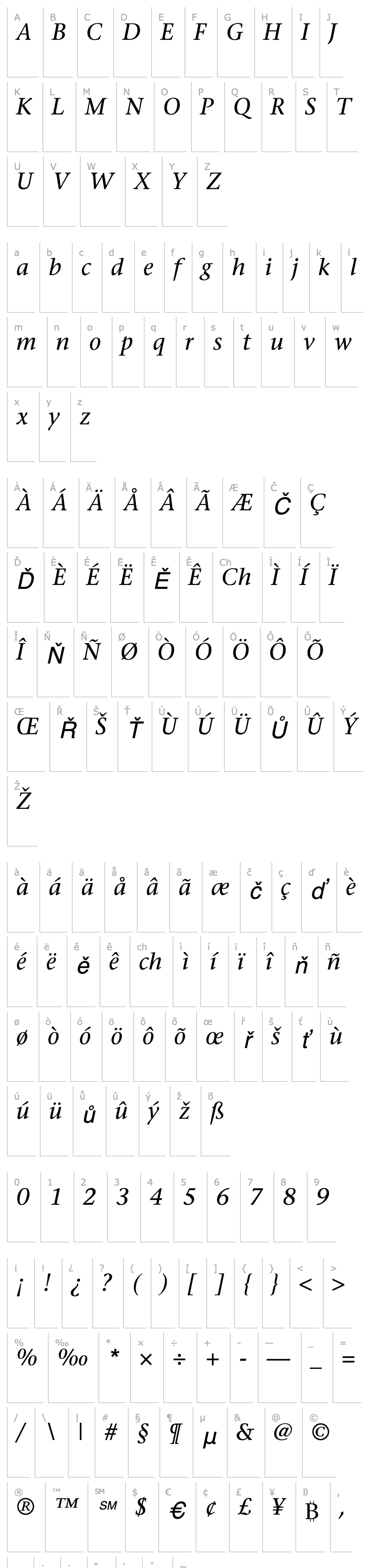 Přehled Mesouran Serif SSi Italic