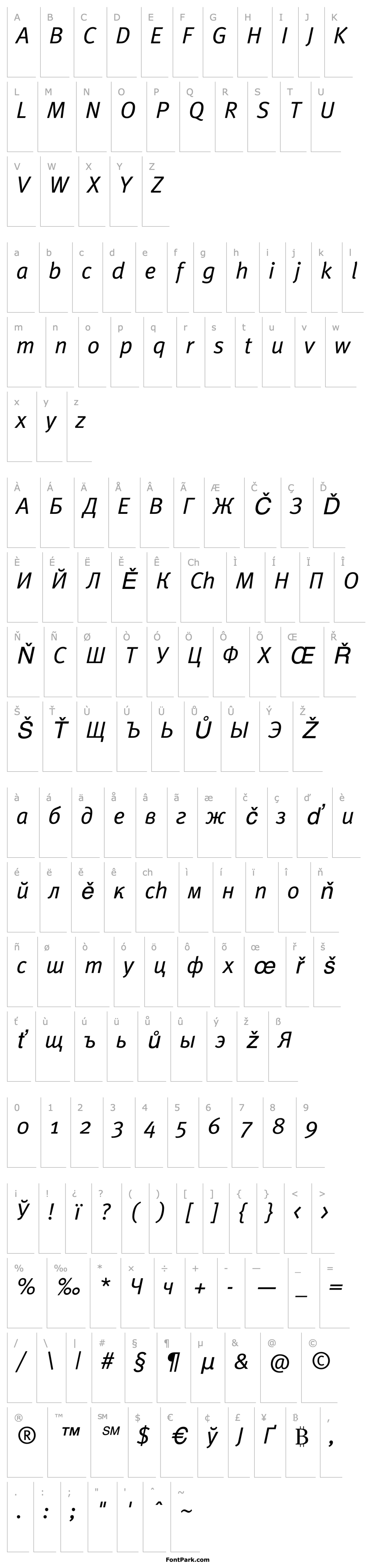 Přehled MetaNormalCyr-Italic