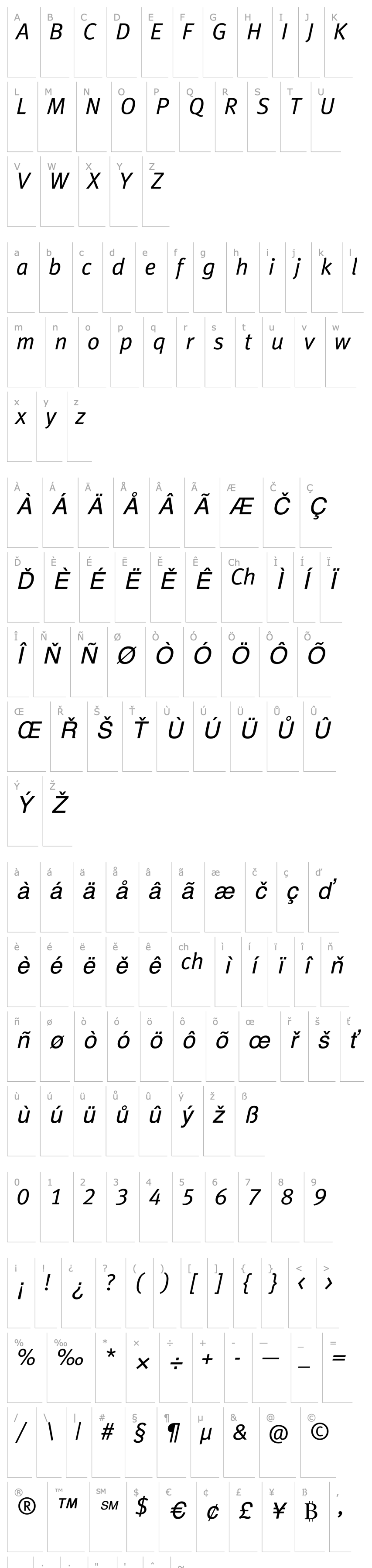 Přehled MetaNormalLF-Italic Cyrillic