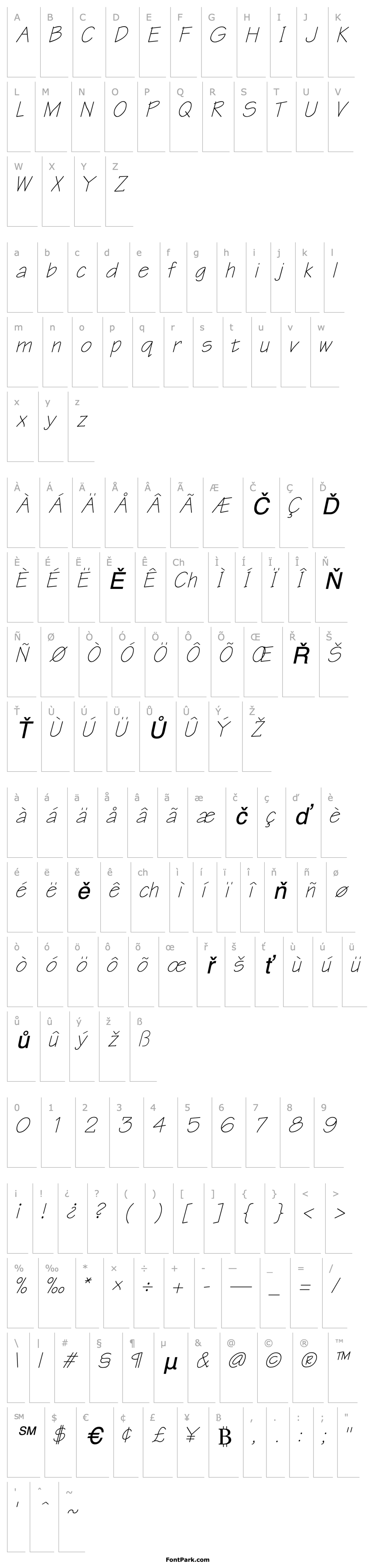 Přehled Milligan Italic