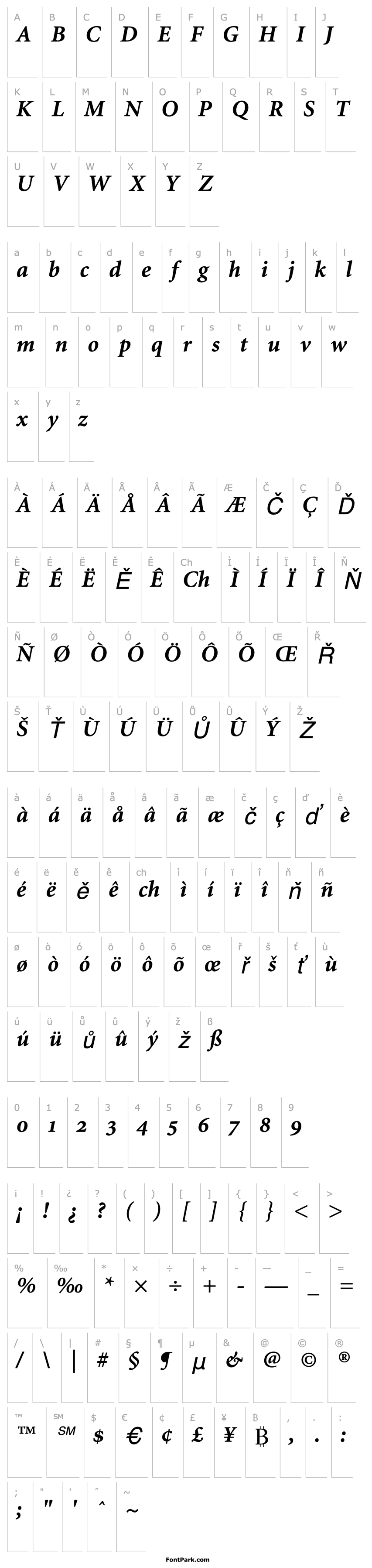 Přehled Minion Bold Italic Oldstyle Figures