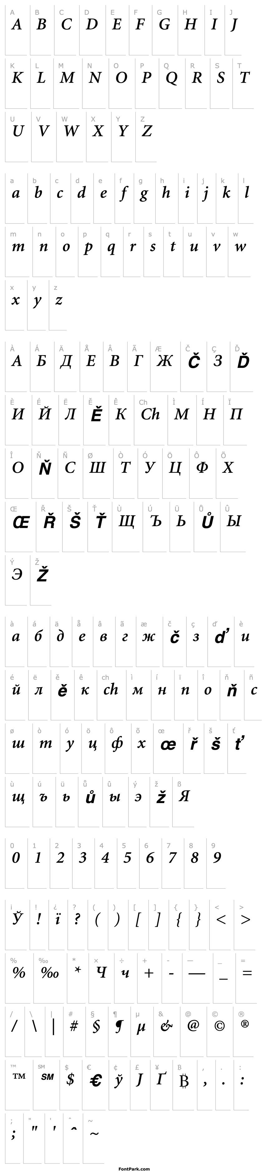 Přehled Minion Cyrillic Semibold Italic