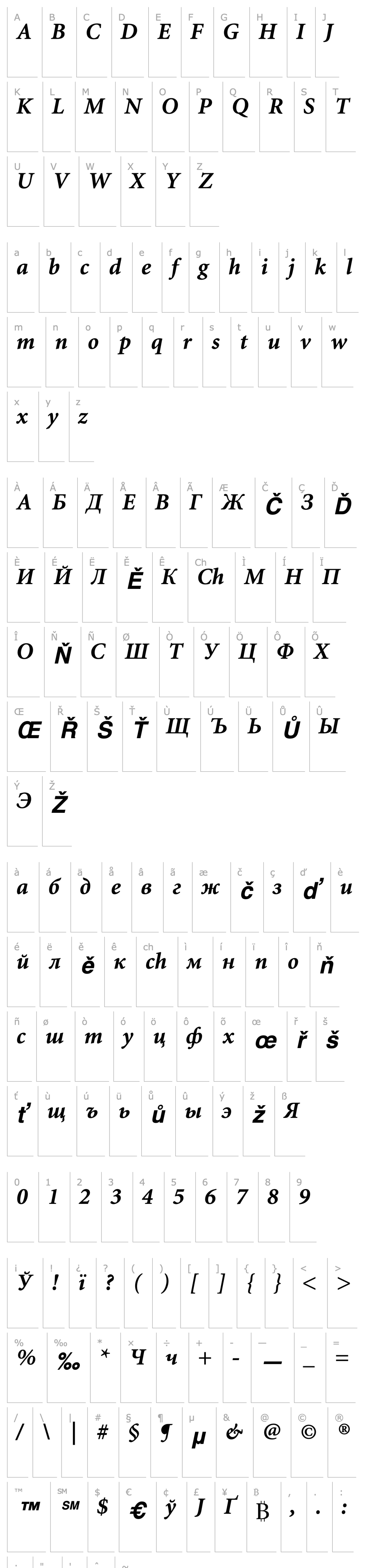 Overview MinionCyrillic-Bold Italic