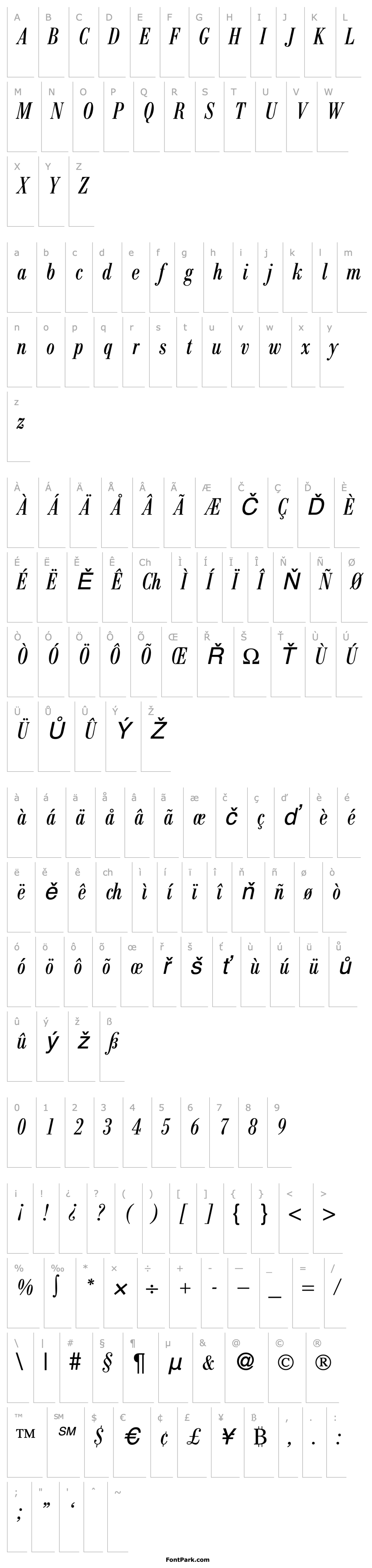 Přehled ModernBodoniCond-RegularItalic